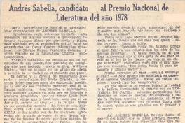 Andrés Sabella, candidato al Premio Nacional de Literatura para del año 1978
