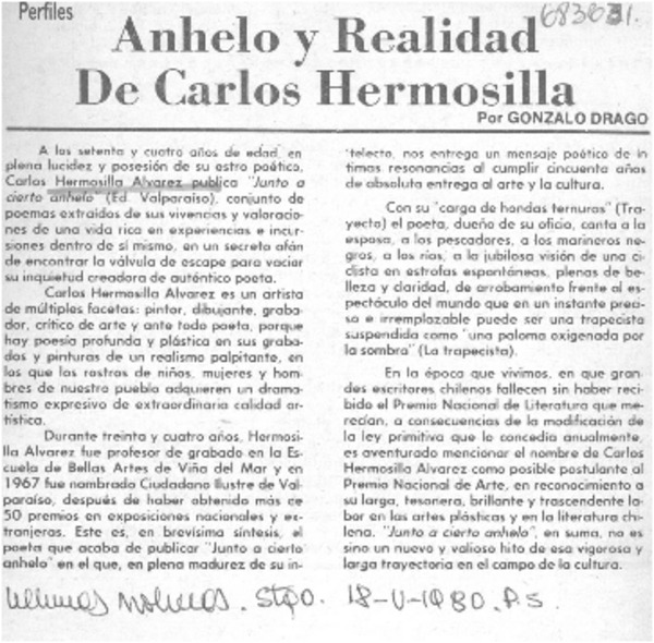 Anhelo y realidad de Carlos Hermosilla