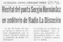 Recital del poeta Sergio Hernández en auditorio de radio La Discusión.