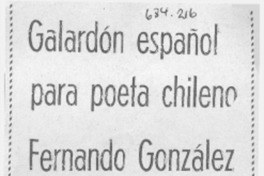 Galardón español para poeta chileno Fernando González.