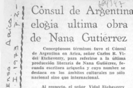 Cónsul de Argentina elogia última obra de Nana Gutiérrez.