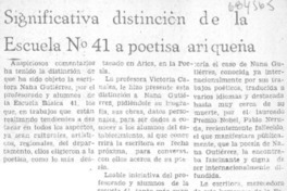Significativa distinción de la Escuela no. 41 a poetisa ariqueña.