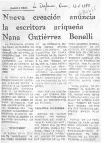 Nueva creación anuncia la escritora ariqueña Nana Gutiérrez Bonelli.