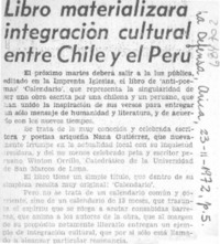 Libro materializará integración cultural entre Chile y el Perú.