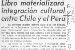 Libro materializará integración cultural entre Chile y el Perú.