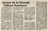 Acerca de la llamada "Cultura Huachaca".