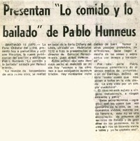 Presentan "Lo comido y lo bailado" de Pablo Huneeus.