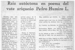 Raíz autóctona en poema del vate ariqueño Pedro Humire L.