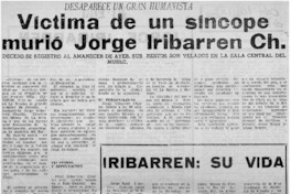 Víctima de un síncope murió Jorge Iribarren Ch.