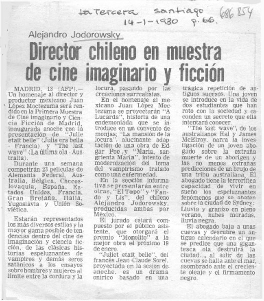 Director chileno en muestra de cine imaginario y ficción.