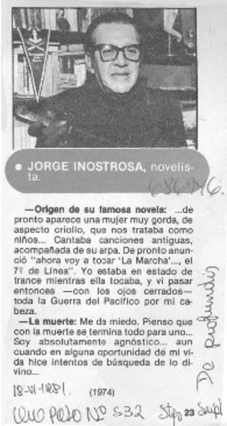 Jorge Inostrosa, novelista.