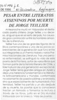 Pesar entre literatos ayseninos por muerte de Jorge Teillier.