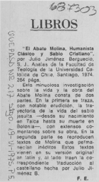 El Abate Molina, humanista clásico y sabio cristiano