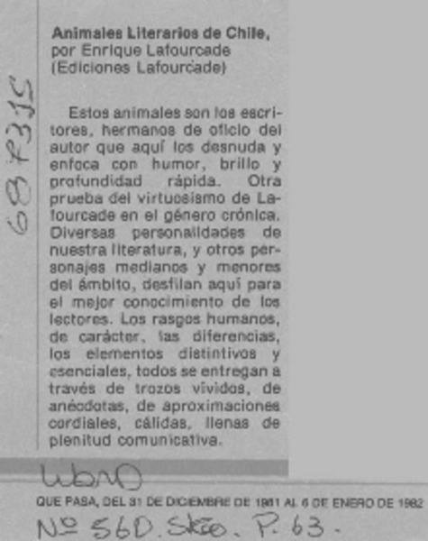 Animales literarios de Chile.