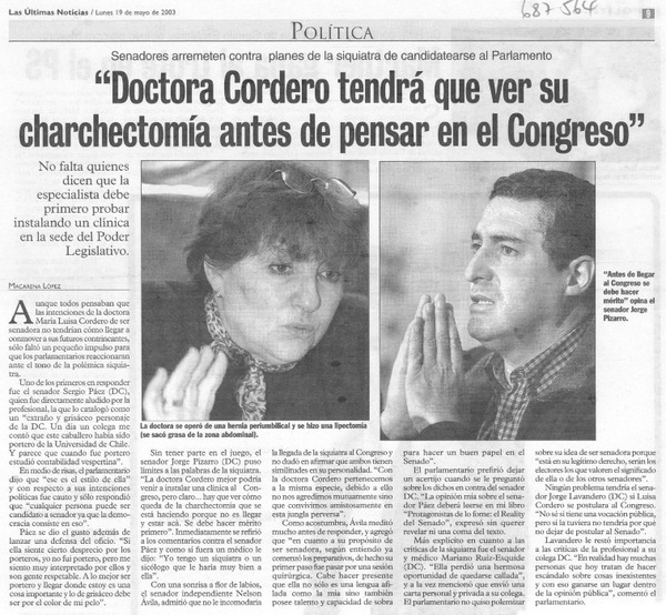 Doctora Cordero tendrá que ver su charchectomía antes de pensar en el Congreso