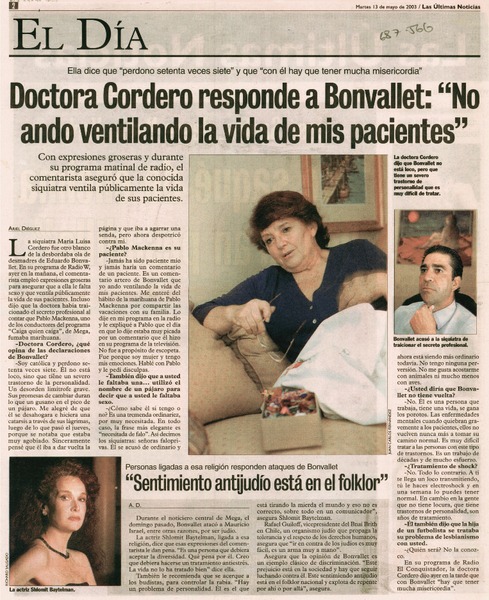 Doctora Cordero responde a Bonvallet: "no ando ventilando la vida de mis pacientes" : [entrevista]