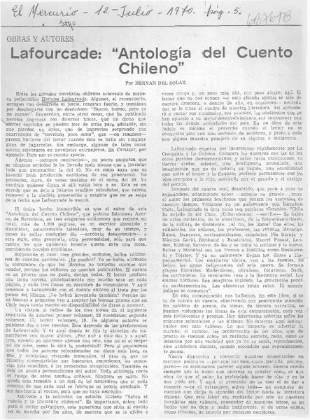 Lafourcade: "Antología del cuento chileno"