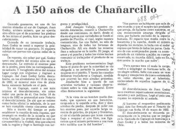 A 150 años de Chañarcillo.