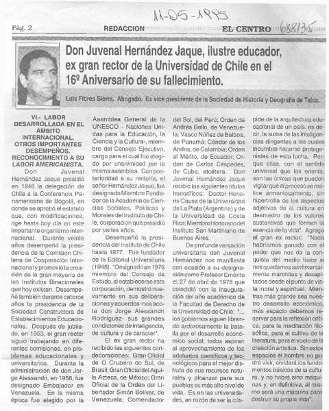 Don Juvenal Hernández Jaque, ilustre educador