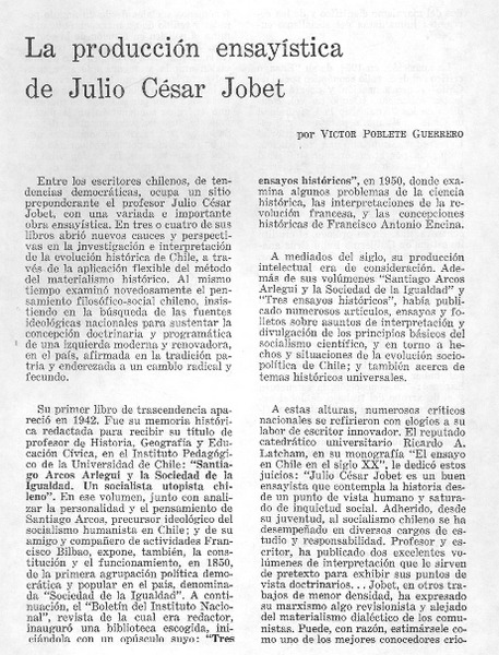 La producción ensayística de Julio César Jobet