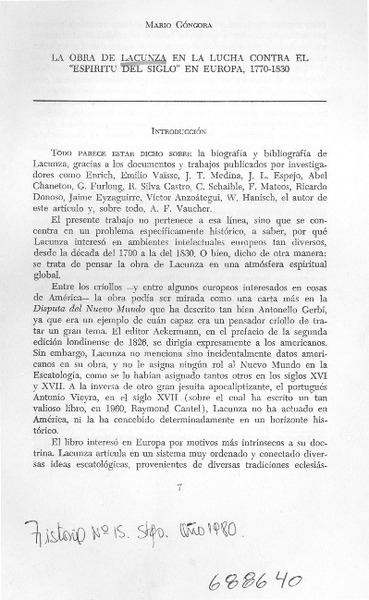La obra de Lacunza en la lucha contra el "espíritu del siglo" en Europa, 1770-1830