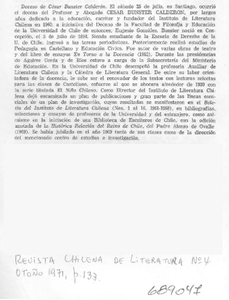 Deceso de César Bunster Calderón