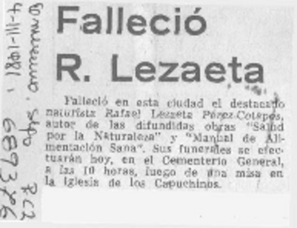 Falleció R. Lezaeta.