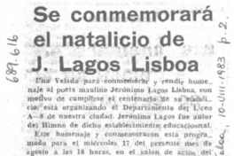 Se conmemorará el natalicio de J. Lagos Lisboa.