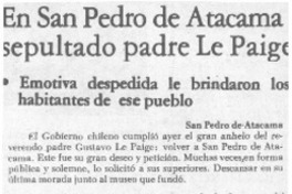 En San Pedro de Atacama sepultado padre Le Paige.