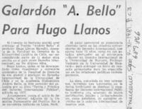 Galardón "A. Bello" para Hugo Llanos.