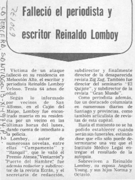 Falleció el periodista y escritor Reinaldo Lomboy.