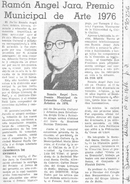 Ramón Angel Jara, Premio Municipal de Arte 1976.