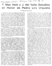 T. Mac Hale y J. del Valle: Estudios de honor de Pedro Lira Urquieta