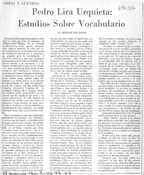 Pedro Lira Urquieta: estudios sobre vocabulario