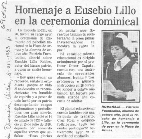Homenaje a Eusebio Lillo en la ceremonia dominical.