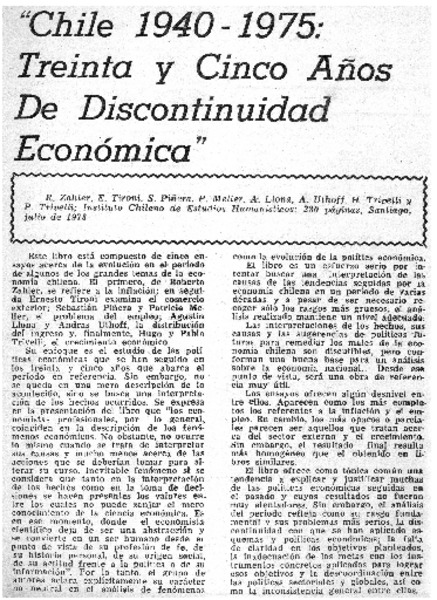 Chile 1940-1975, treinta y cinco años de discontinuidad económica".