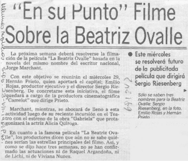"En su punto" filme sobre la Beatriz Ovalle.