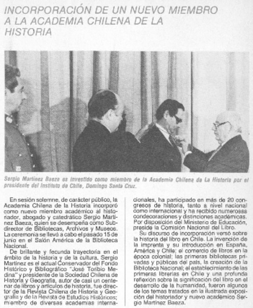 Incorporación de un nuevo miembro a la Academia Chilena de la Historia.