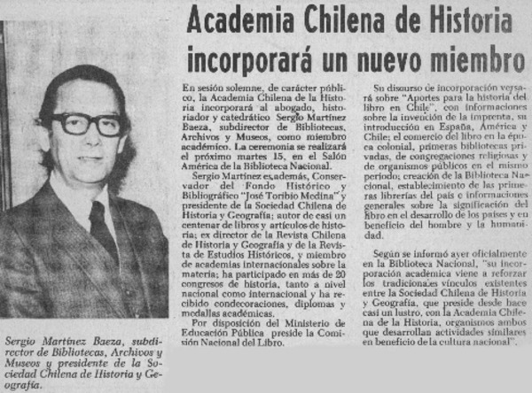 Academia Chilena de la Historia incorporará un nuevo miembro.