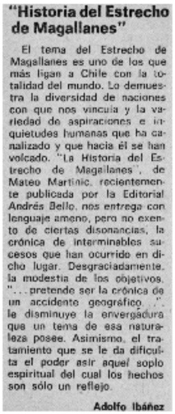 Historia del Estrecho de Magallanes"