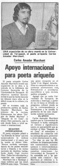 Apoyo internacional para poeta ariqueño.