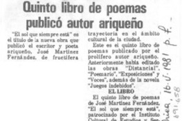 Quinto libro de poemas publicó autor ariqueño.
