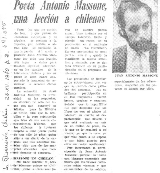 Poeta Antonio Massone, una lección a chilenos.