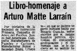 Libro-homenaje a Arturo Matte Larraín.