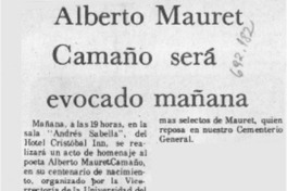 Alberto Mauret Camaño será evocado mañana.