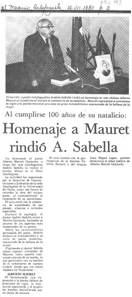 Homenaje a Mauret rindió A. Sabella.