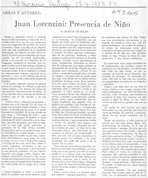Juan Lorenzini, Presencia de niño