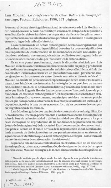 La independencia de Chile, balance historiográfico  [artículo] Miguel Valderrama.