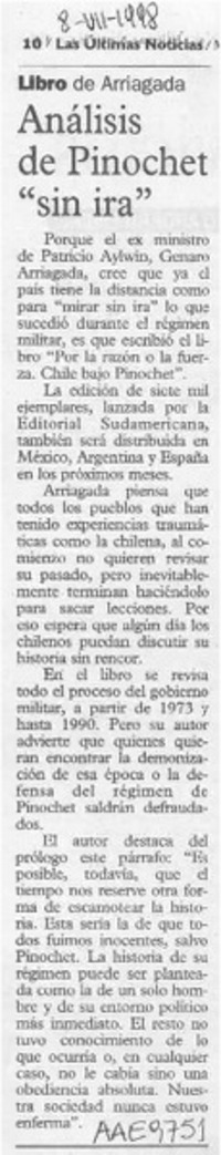 Análisis de Pinochet "sin ira"  [artículo].