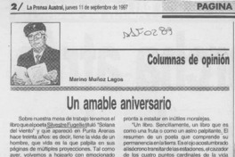 Un amable aniversario  [artículo] Marino Muñoz Lagos.
